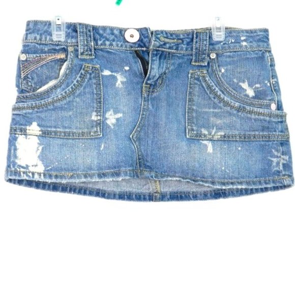 HINT Dresses & Skirts - Denim Distressed Skirt by Hint  Size 9  Embellished Pockets